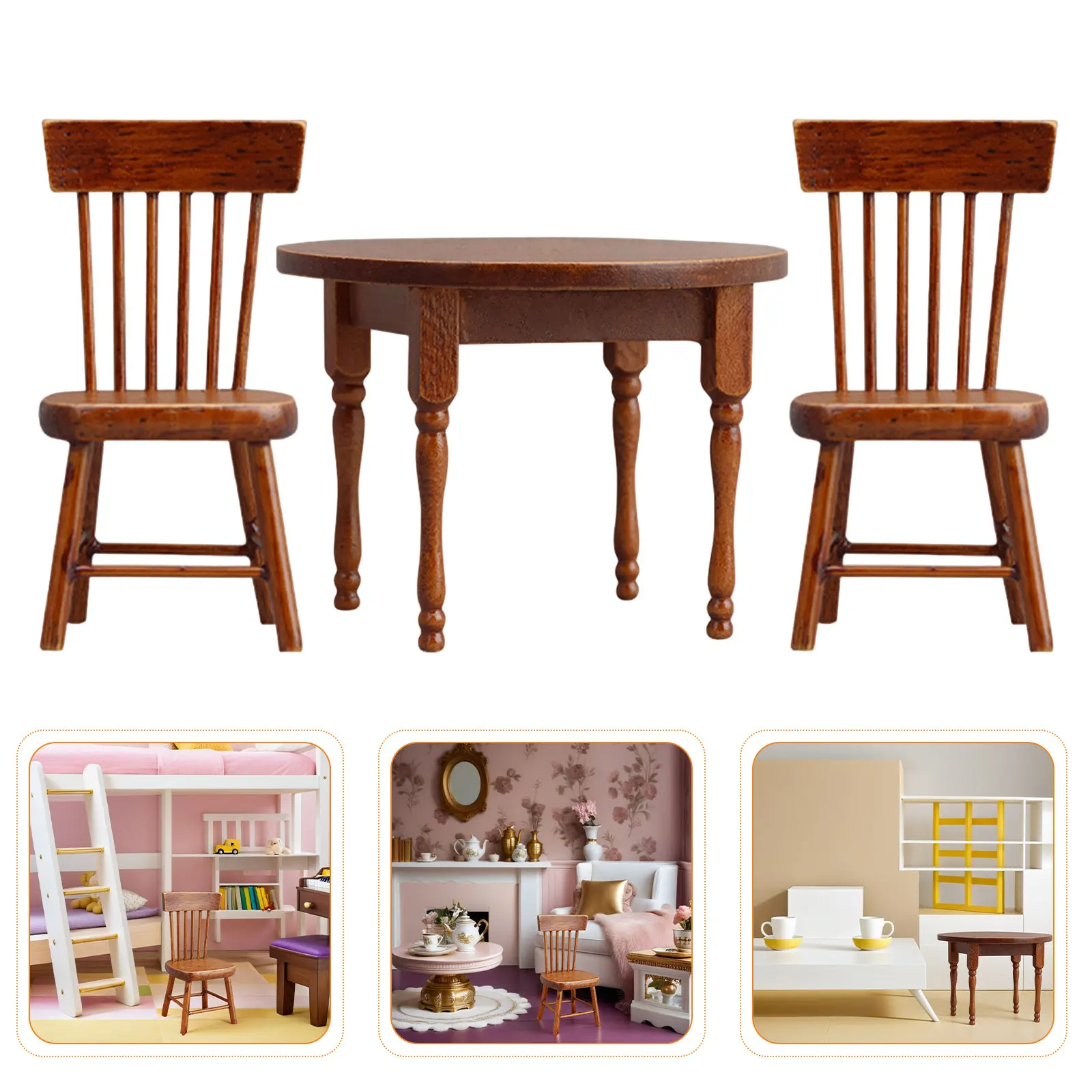 

Набор миниатюрной мебели для кукольного домика, деревянный стол и стулья в масштабе 1:12, точные предметы интерьера для миниатюрных сцен, стулья для кукольного домика