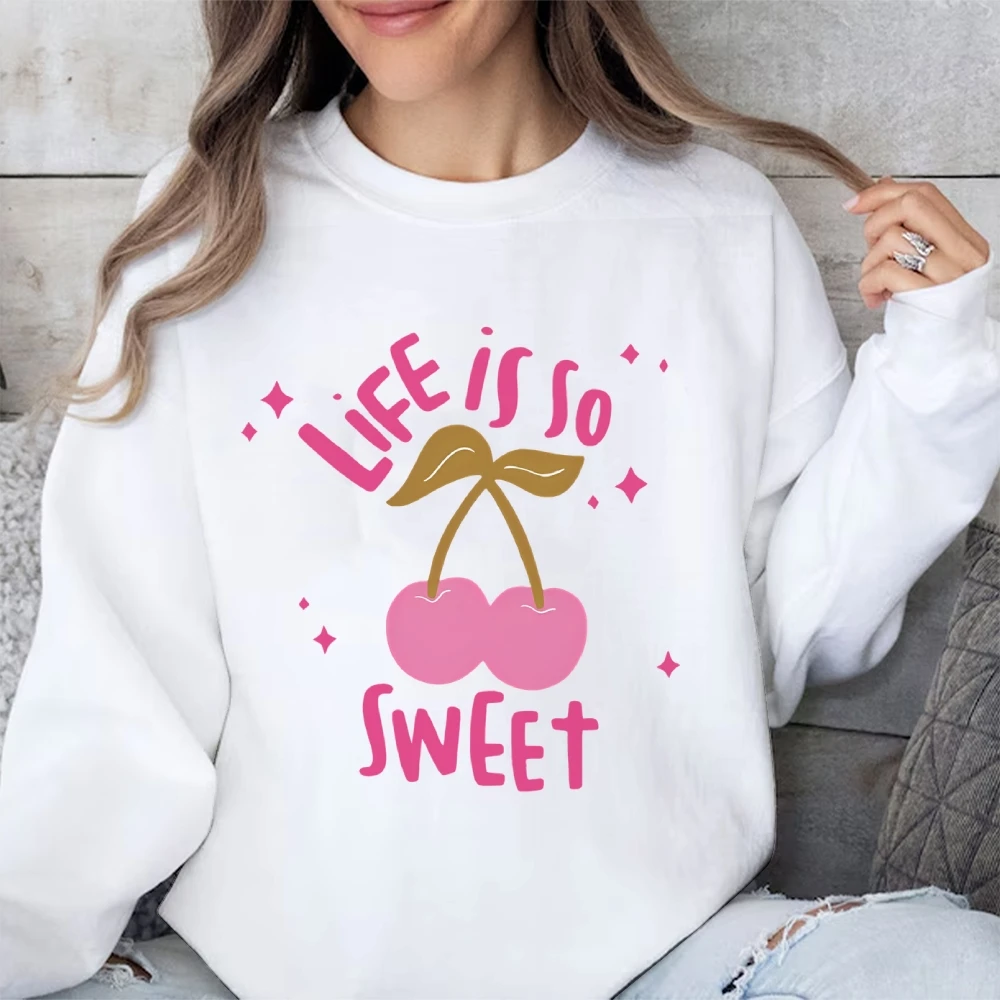 Stylish Cherry Graphic Cute Sweatshirt Casual Pullover Long-Sleeved Sweater Comfortable Unisex Autumn And Winter Warm Sweatshirt