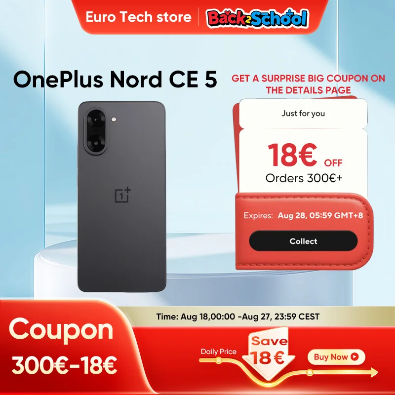 OnePlus Nord CE 5 5G Smartphone MediaTek Dimensity 8350 Apex Pantalla AMOLED de 6,77” 5200mAh 80W SUPERVOOC 50MP Cámara Sony OlS