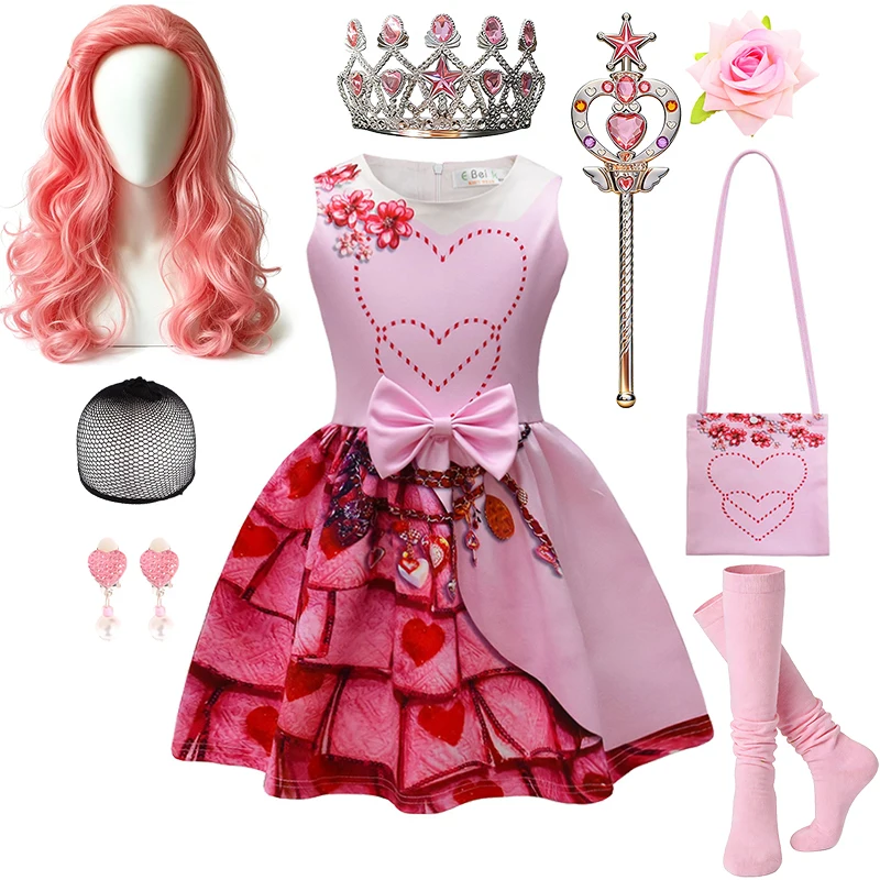 Little Girls Pink Heart Princess Dress Halloween Cosplay Descendants Masquerade Children's Costume Carnival Party Kids Clothes