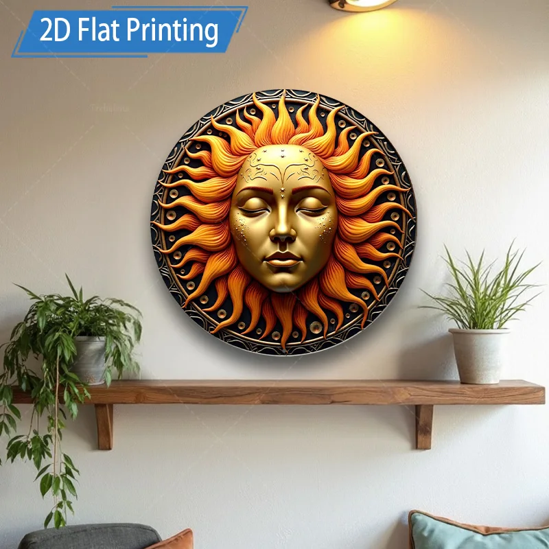 1 قطعة علامة معدنية 8x8 بوصة "عمل فني للوجه الشمسي الشمسي-ديكور حائط بوهو شيك لغرفة المعيشة"