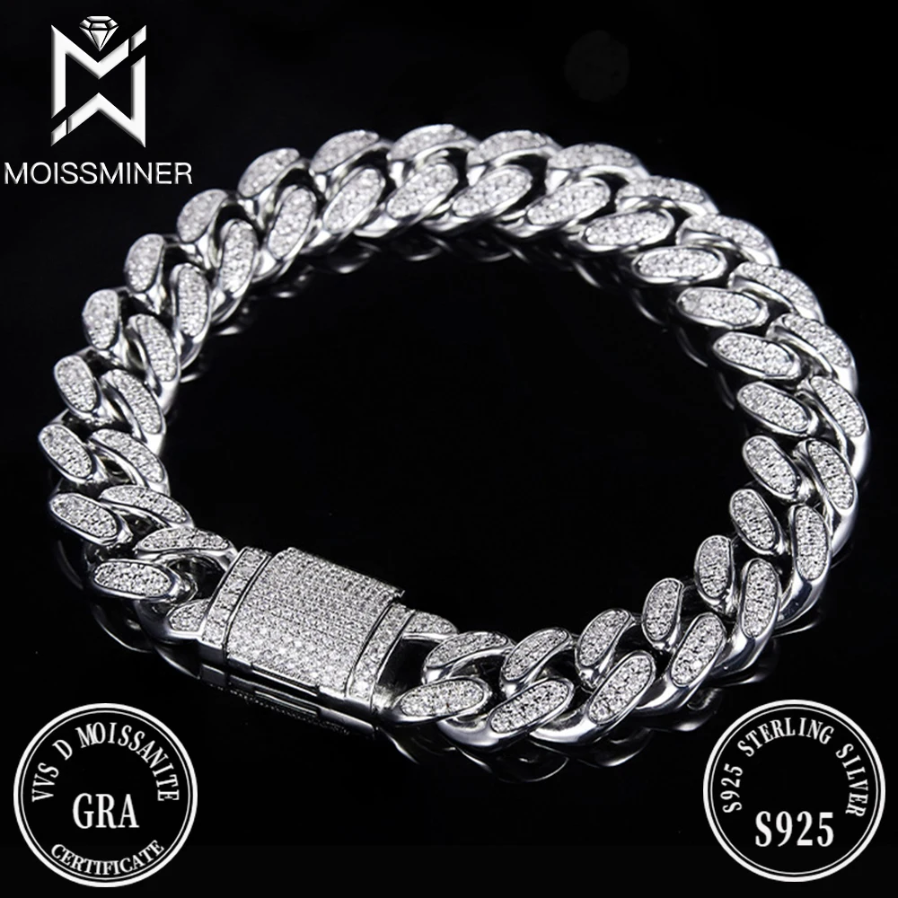 

12mm Moissanite Cuban Link Chain Bracelets Necklaces S925 Silver Diamond Miami Chain For Women High-End Jewelry Pass Tester