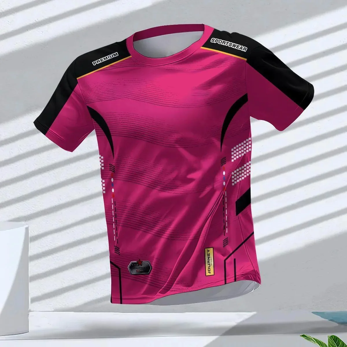 3D-Gedrucktes Lauf-T-Shirt mit Schnelltrocknungsfunktion und Atmungsaktivität für Männer und Frauen, Outdoor-Fitness-Training Rundhals-Kurzarm-Shirt für die Familie – Detail 5