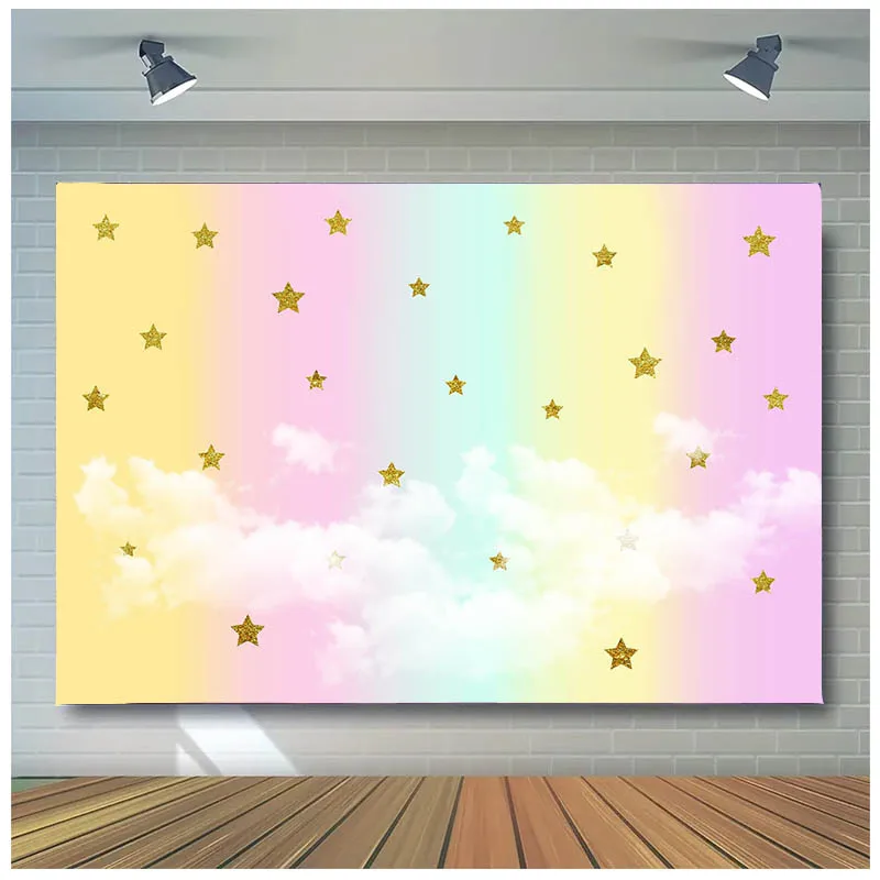 

Rainbow Backdrop For Photography Colored Cloud Stars Girl Boy Child Birthday Background Party Decor Baby Photo Studio Backdrops