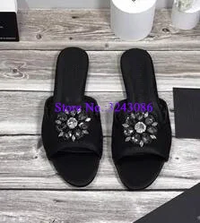 Sexy Lace Crystal Decor Lady Flat Slippers Fashion Design Woman Flat Sandals Comfortalble Casual Shoes Dropship