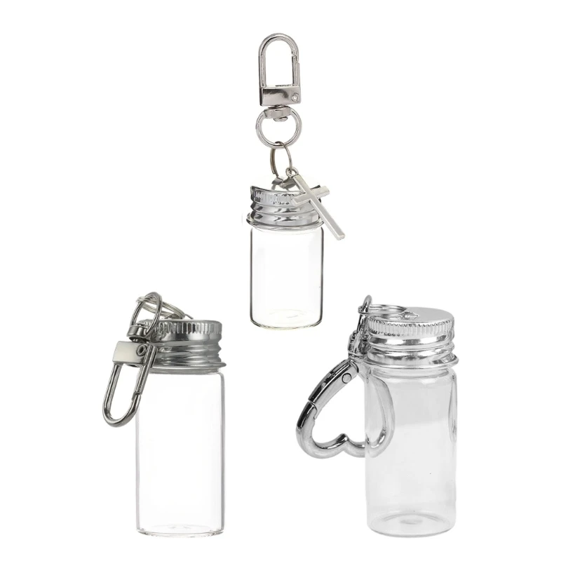 5Pc Lovely Handcrafted Glass Hope Chain Personalizing Aluminium Cap Empty Glass Bottle Storage Jar Holder