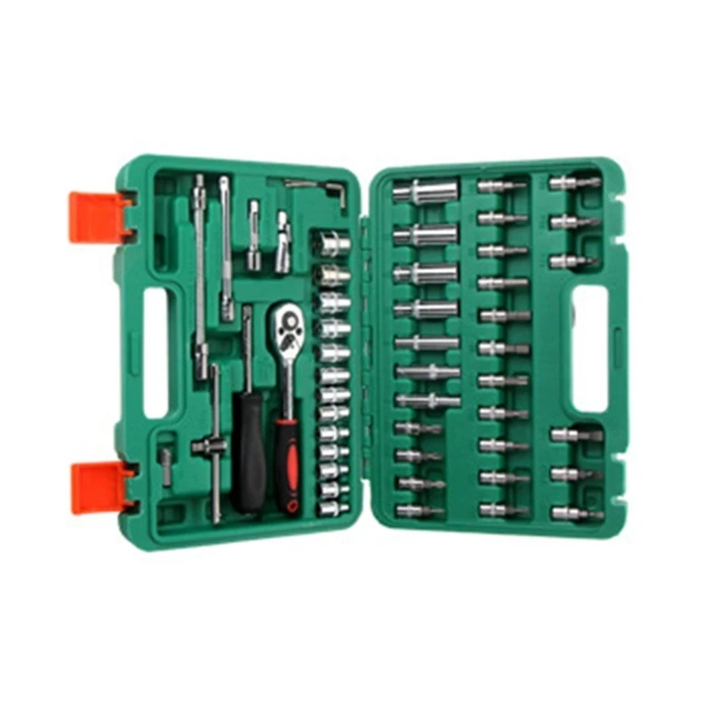 

Professional Ratcheting Wrench Set 53Pcs Tools With Bit Socket Extension Bar And Organizers Box For Mechanics Work