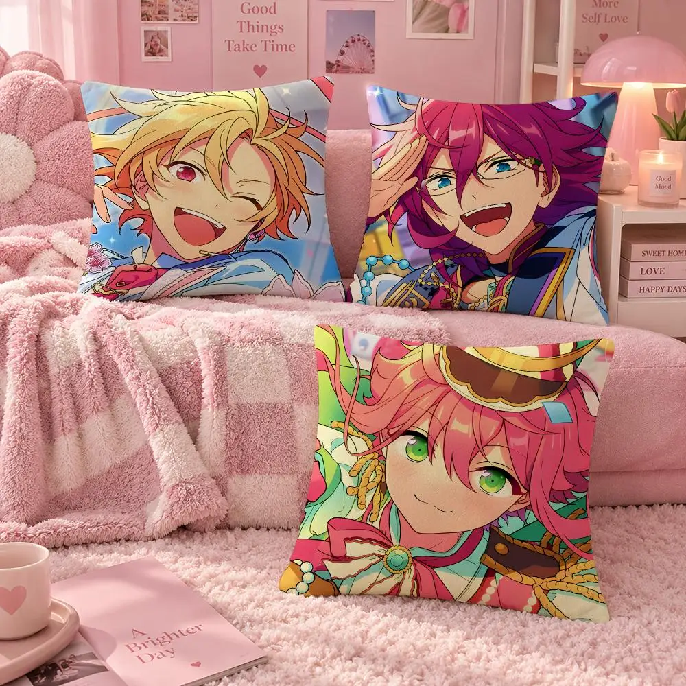 Game Idol Music Ensemble Stars Cushion Cover Soft Throw Pillow Cover Washable Plush Cushion Case for Sofa Bed Living Room