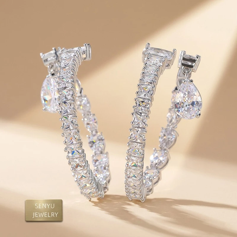 

Light Green Waterdrop Cubic Zirconia Large Circle Earrings Super Luxury Big Hoops High Quality Nigeria Wedding Jewelry for Women