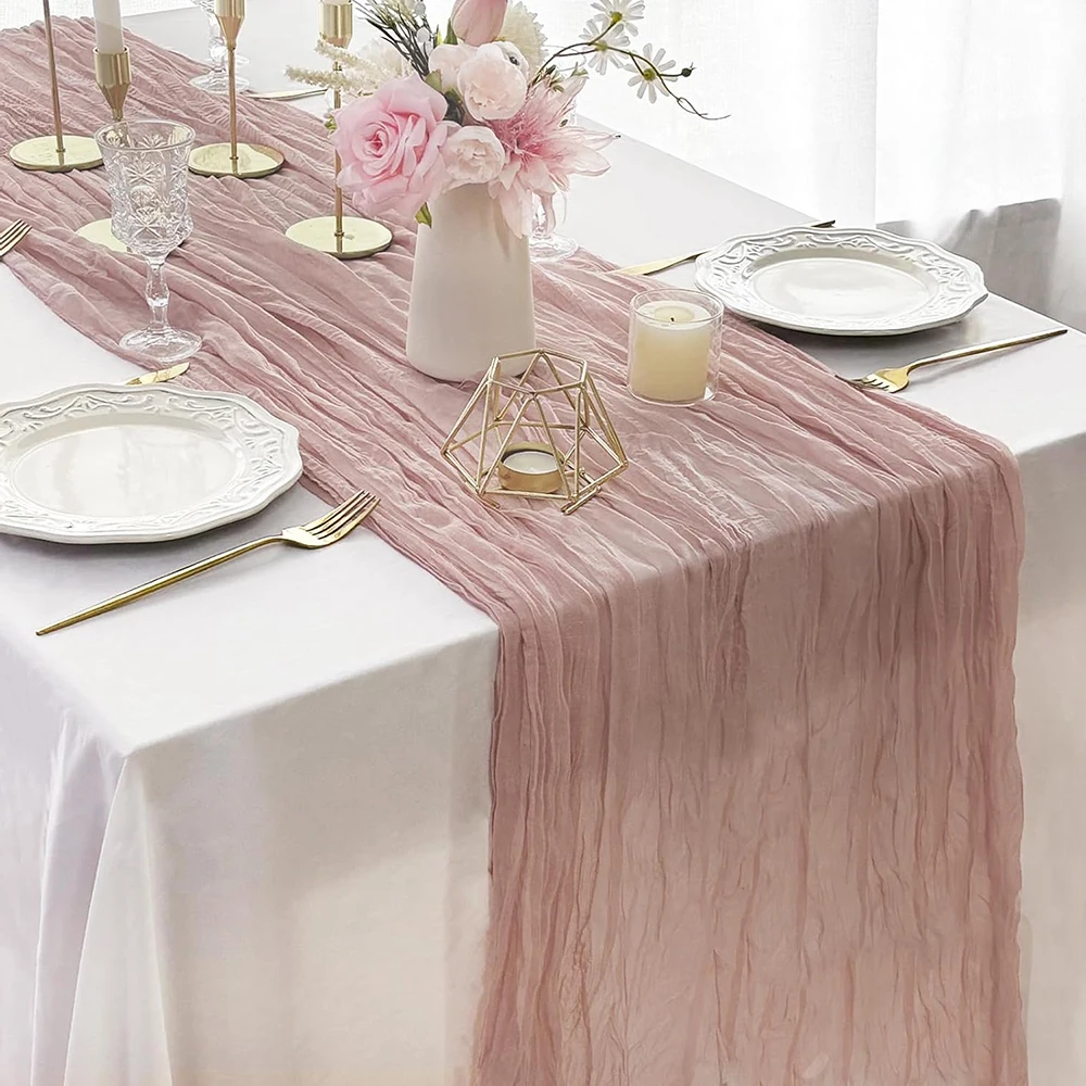 Dusty Pink Cheesecloth Table Runner Rustic Boho Gauze Cheese Cloth Table Runner Wedding Bridal Shower Birthday Party Decorations