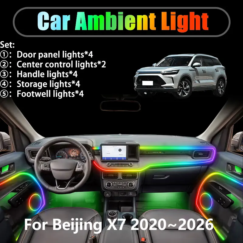 

For Beijing X7 2020~2026 BAIC X75 2021 2/18 in 1 Car ambient lighting Led trunk interior led lights USB RGB Ensemble Streamer
