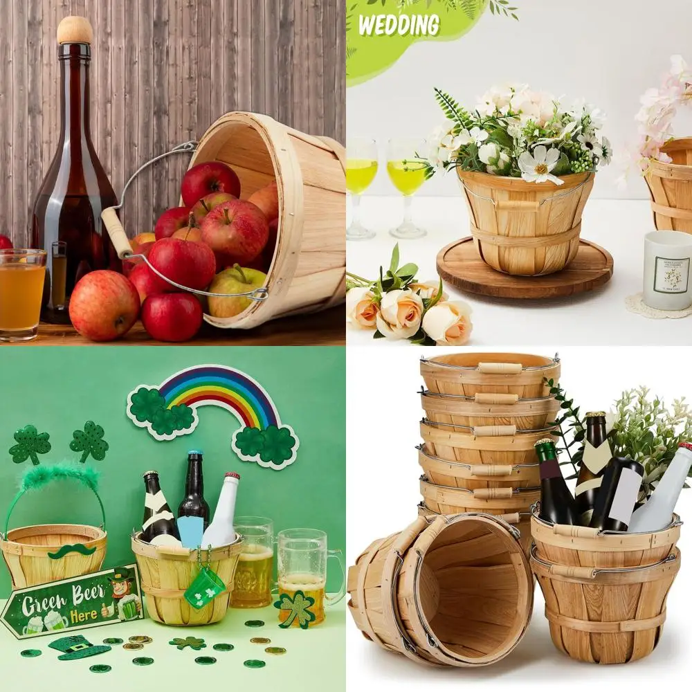 

Набор из 10 маленьких круглых деревянных корзин для яблок с ручками для подарков, сада и домашнего декора