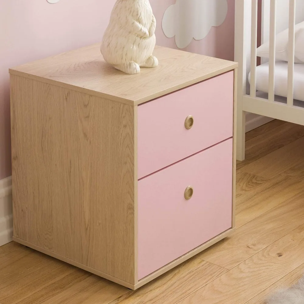 Mesita de Noche Infantil con 2 Cajones، Diseño en Rosa y Roble para Dormitorio #4