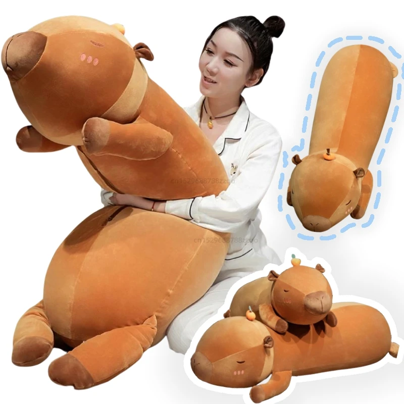 Kawaii Capybara Long Throw Pillow Animals Dolls Super Soft Plush Toys Cute Soothing Doll Home Decor Girls Boys Birthday Gifts
