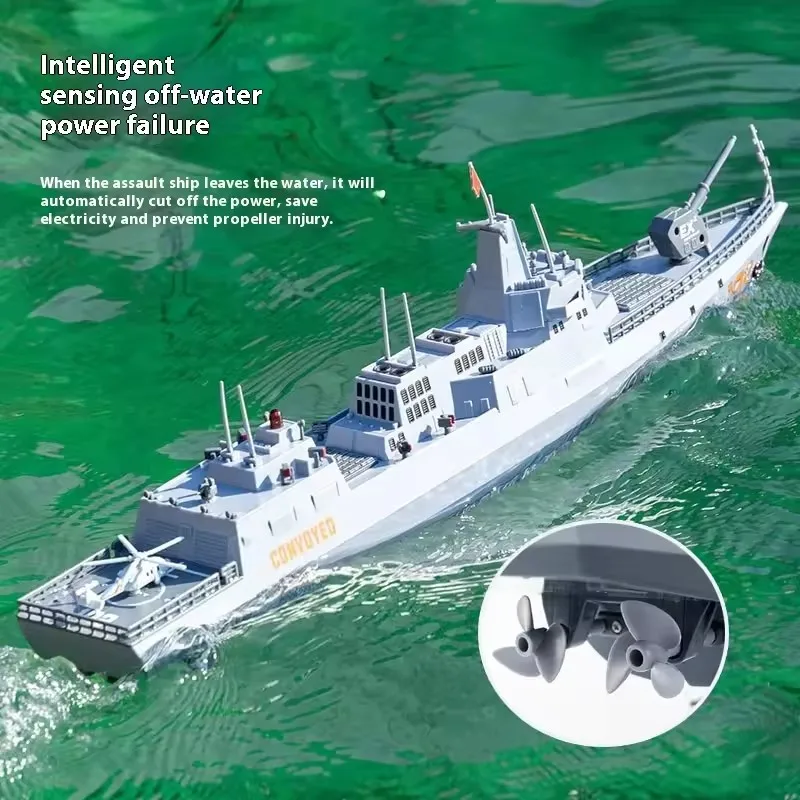 60CM Large Destroyer Model Dual Motor Electric Remote Control Boat Toy 2.4G Off Water Sensing Shooting Water Simulation RC Boat