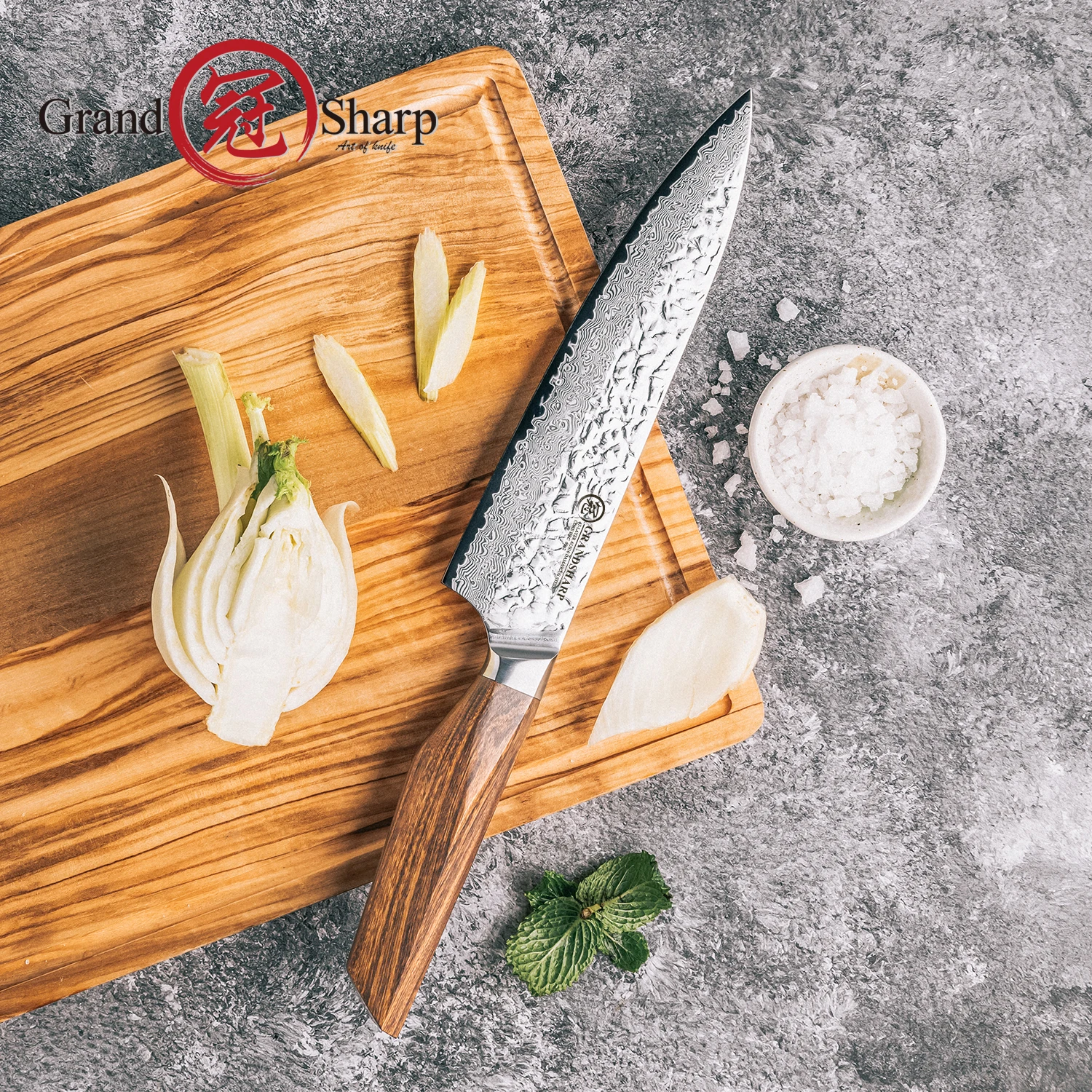 

Grandsharp 8''Chef Knife 67 Layers Damascus Steel Aus-10 Blade With Africa Rose Wood Handle Sharp Kitchen Knife For Meat Fruit