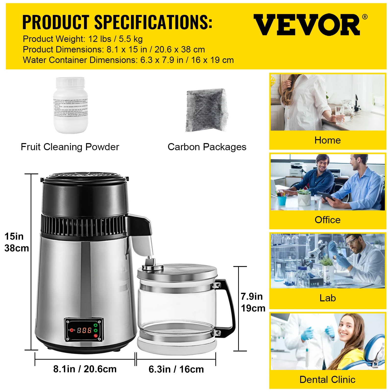VEVOR 4L Reines Wasser Brennerei Wasserfilter Filter Dispenser Trinken Flasche Weichmacher Temp Display Überhitzen Schutz Home Appliance