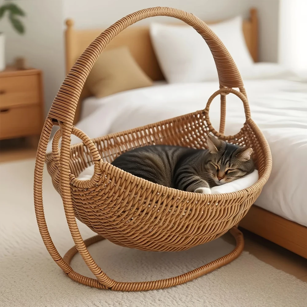 Panier-lit pour chat en rotin imitation, doux et respirant, nid de sommeil pour animaux de compagnie, maison de repos universelle quatre saisons pour chats de petite et moyenne taille