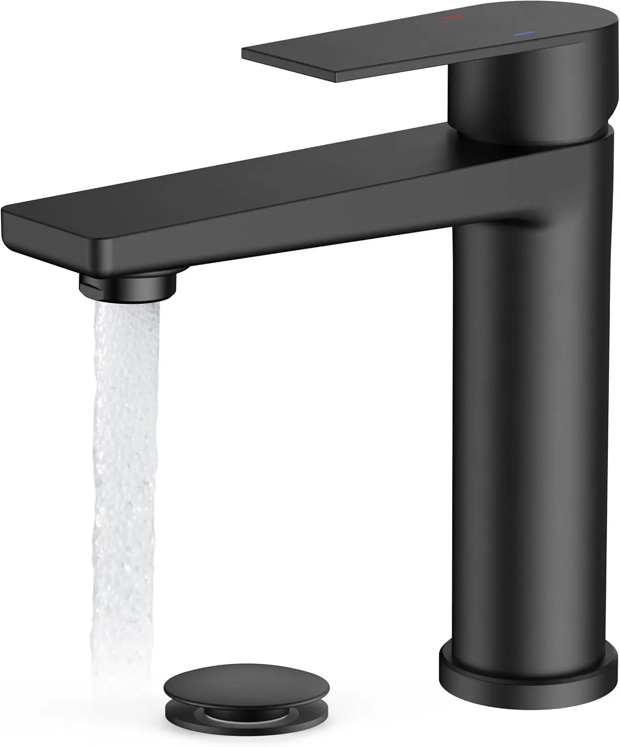 

Black Bathroom Faucet Single Lever with Pop-up Drain, Supply Line, Deck Plate for Sink Remodel