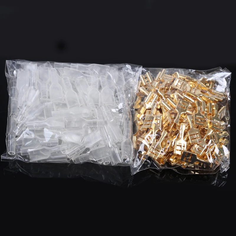 100pcs 2.8mm 4.8mm 6.3mm Plug Spring Female Spade Cold Crimp Terminals Connector Car Speaker Electrical Wire Connectors Set