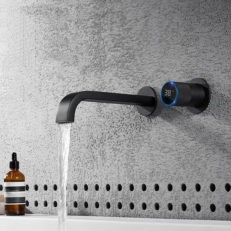 Digital temperat display wall faucet Black faucet toilet washbasin in wall faucet matte black light luxury in wall