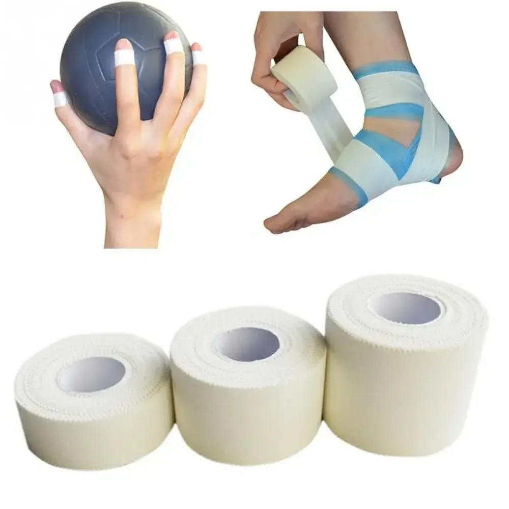 Cinta atlética de algodón blanco, banda elástica para los músculos, Banda adhesiva para la muñeca, correa para la rodilla, soporte para el cuidado de las heridas, 1 unidad