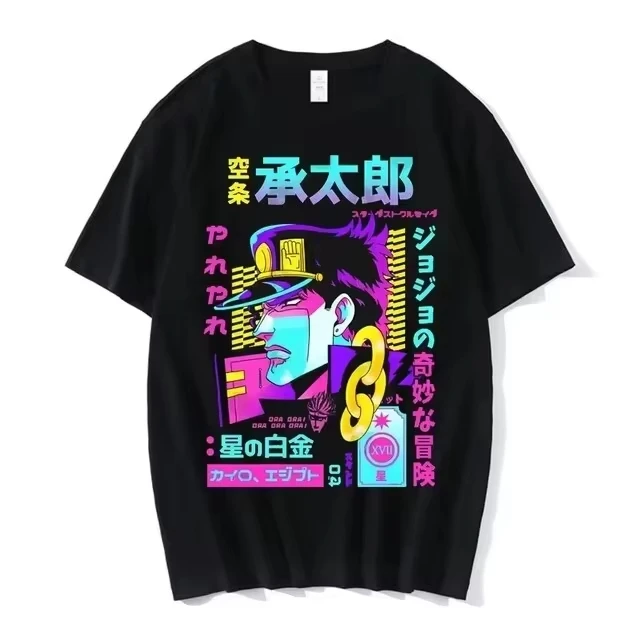 Camiseta Casual de Algodón de Alta Calidad con Diseño de Jojo's Bizarre Adventure 2026, Ropa Coreana Moderna para Adolescentes, Estilo Hip Hop Universitario en Tonos Pastel