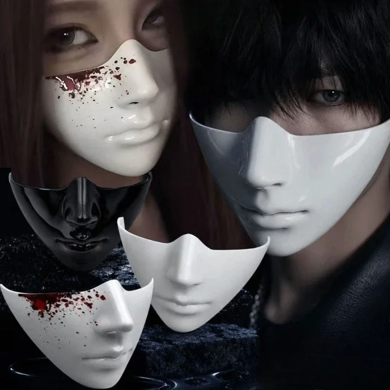 Half-face Mask with Scar Painting Cosplay Porcelain Face Covering Atmosphere Cyberpunk Mechanically Refined Facial Features Prop