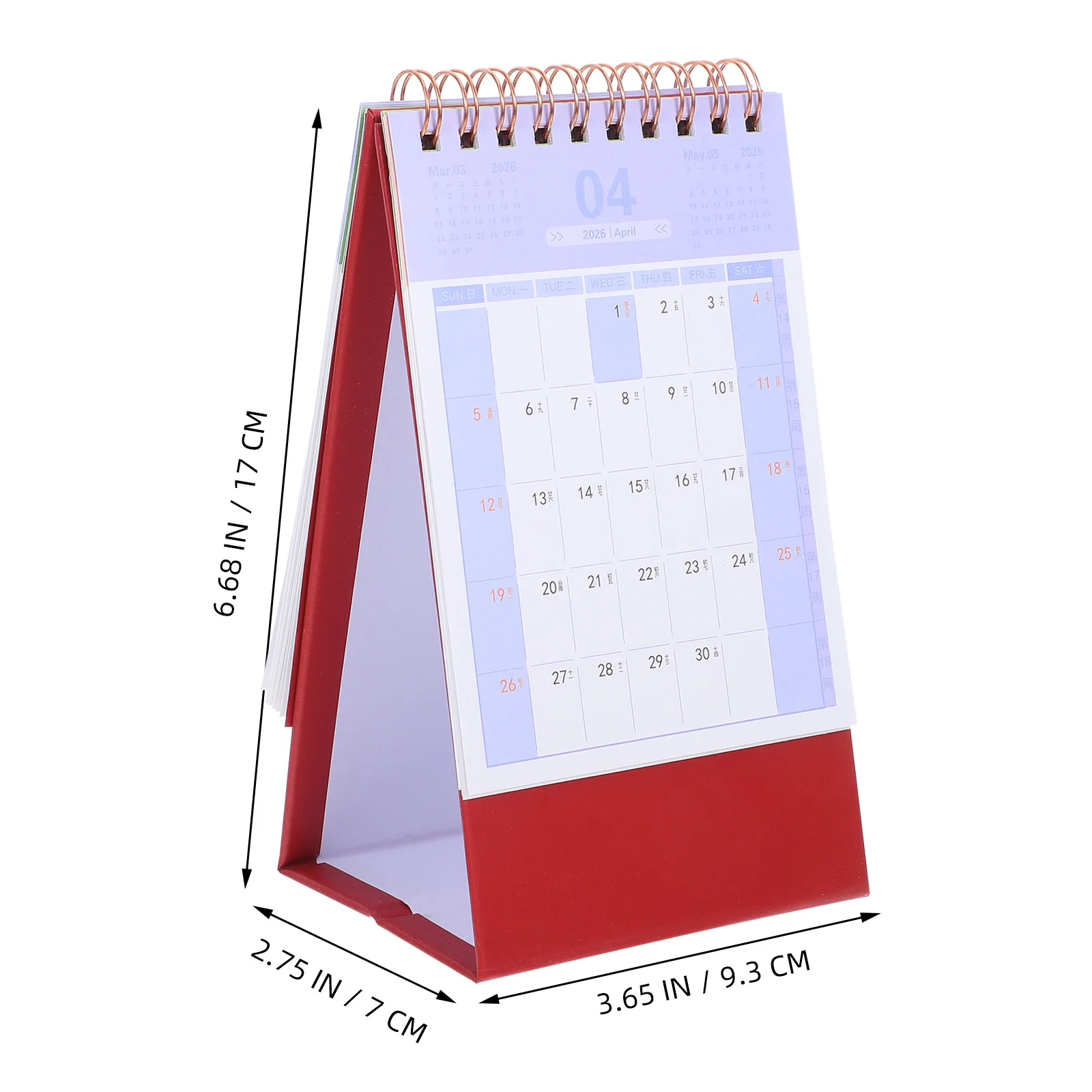 Calendario da tavolo 2026 Minimalista Stand Up Planner Rosso scuro per la pianificazione dell'ufficio domestico Pianificazione Design salvaspazio indipendente