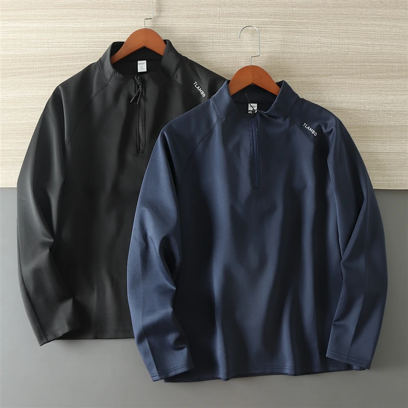 3D Stereo Tailored Outdoor Men's Spring Autumn Long Sleeve Casual Half Zipper Collar Sweatshirt T-Shirt Standard Fit Breathable