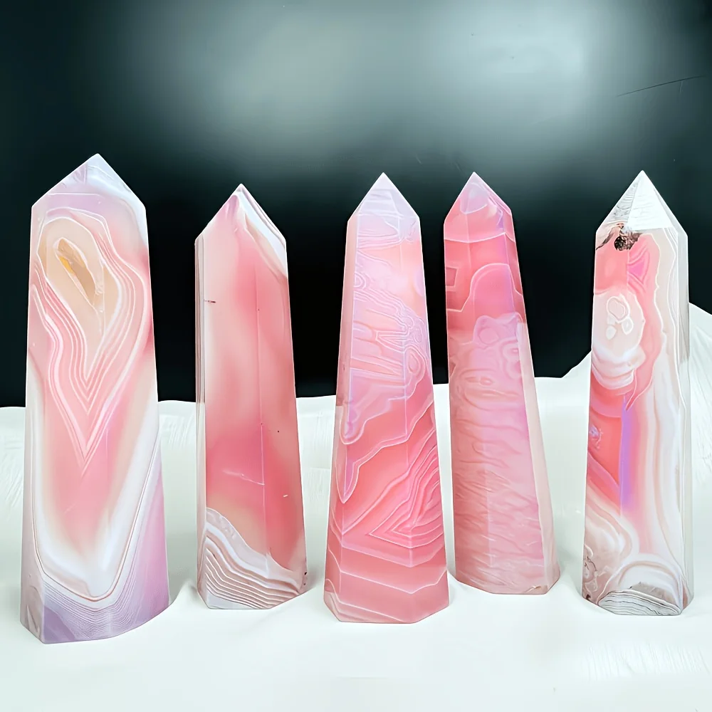 1pc Unique Pink Agate Pillar Perfect Home Decoration Ornament Bohemian Style Mineral Crystal Collection Valentine'S Day Gift