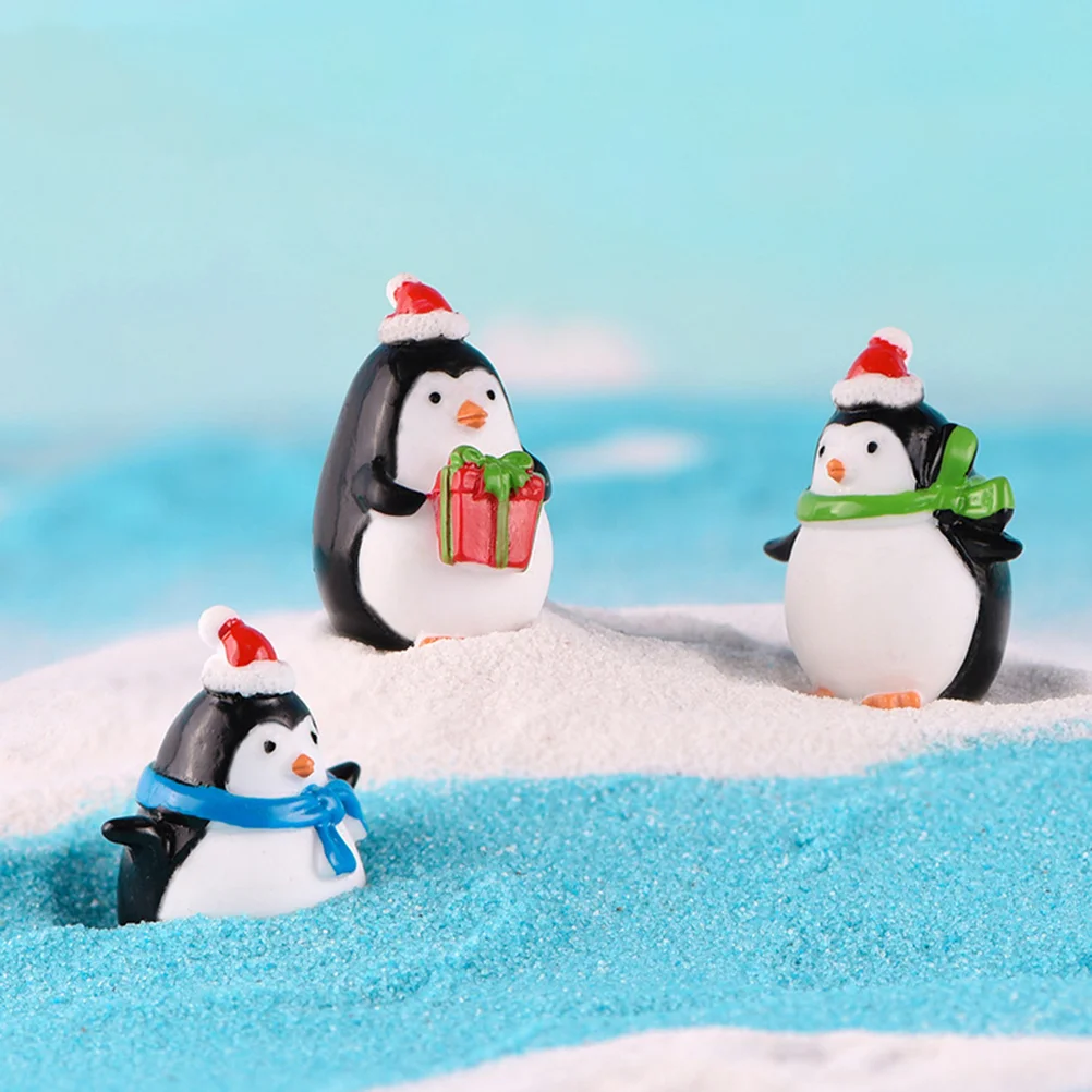 6 Pcs Christmas Penguin Ornaments Decorations Desktop Home Props Crafts Resin Xmas Party Micro Table Adornment