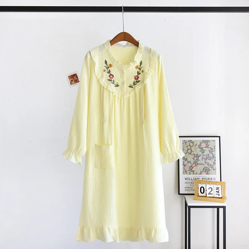 Embroidery V-Neck Maternity Clothes Breastfeeding Nightgowns Nursing Sleepwear Spring Autumn New Loose Pregnancy Dresses