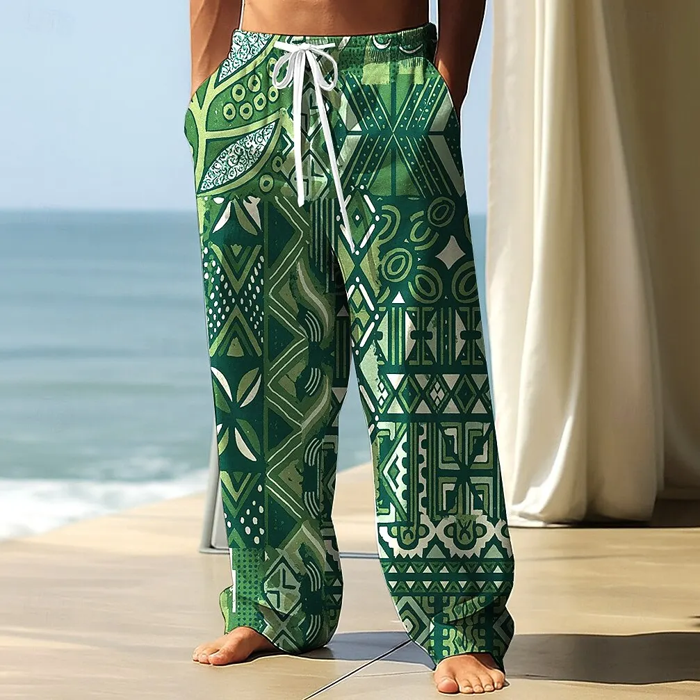 Herbst 2026 Herren Geometrische Ethnische Hosen Mittlere Taille Kordelzug Elastischer Bund Lässige Outdoor Weite Hosen für Männer – Detail 4