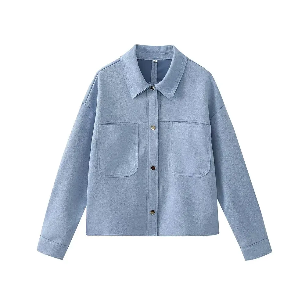 PB&ZA Women 2024 Autumn New Fashion Loosen Lapel Suede Shirt Simple All-match Retro Casual Female Outerwear Chic Tops