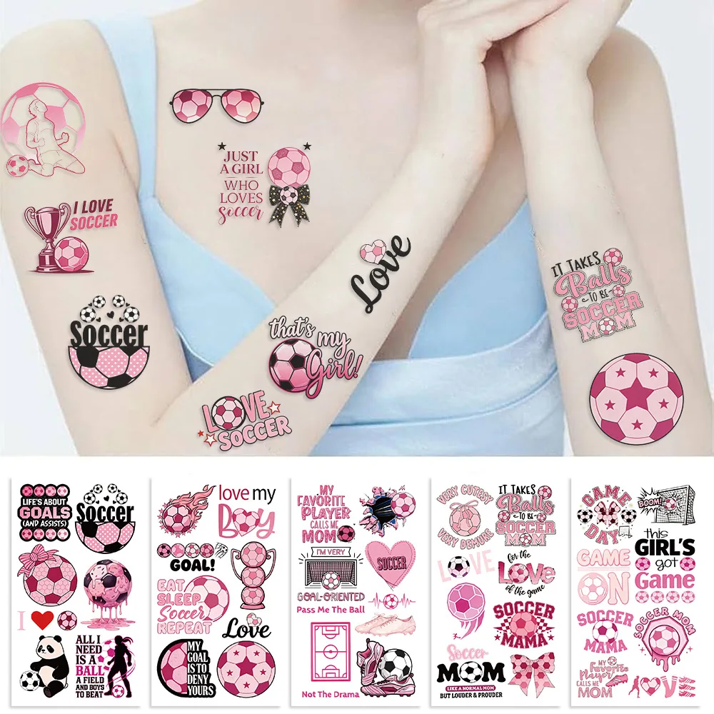 

10pcs/set Cool Pink Colour Football Series Temporary Tattoo Stickers Birthday Party Waterproof Temporary Tattoos Sticker Gift St