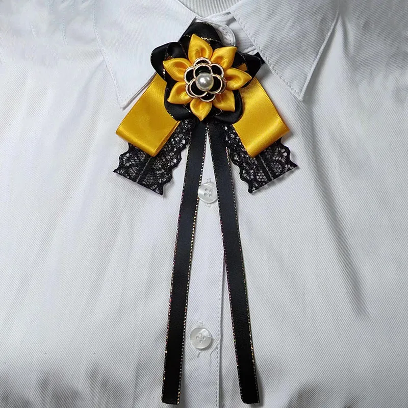 

Women's Bow Tie Brooch Korean British Camellia Lace Ribbon Collar Flowers Fashion College Style Shirts Accessories Pearl Bow-tie