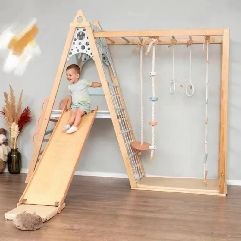 

Solid wood climbing frame indoor game baby swing frame puzzle training integrated slide wooden climbing frame