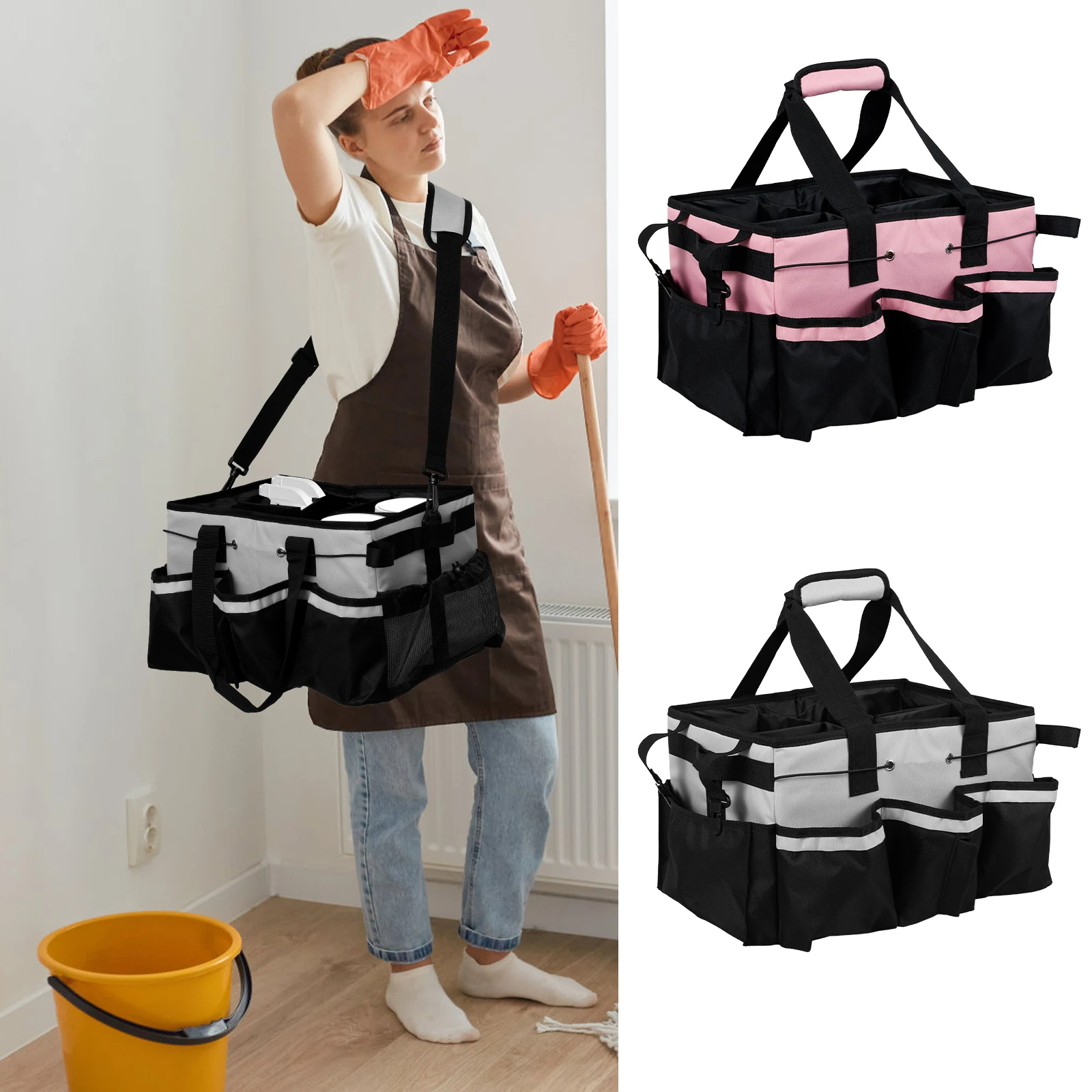 

Сумка для чистки с ручкой и несколькими карманами, органайзер для инструментов для чистки, сумка-органайзер для принадлежностей большой емкости для автомобиля