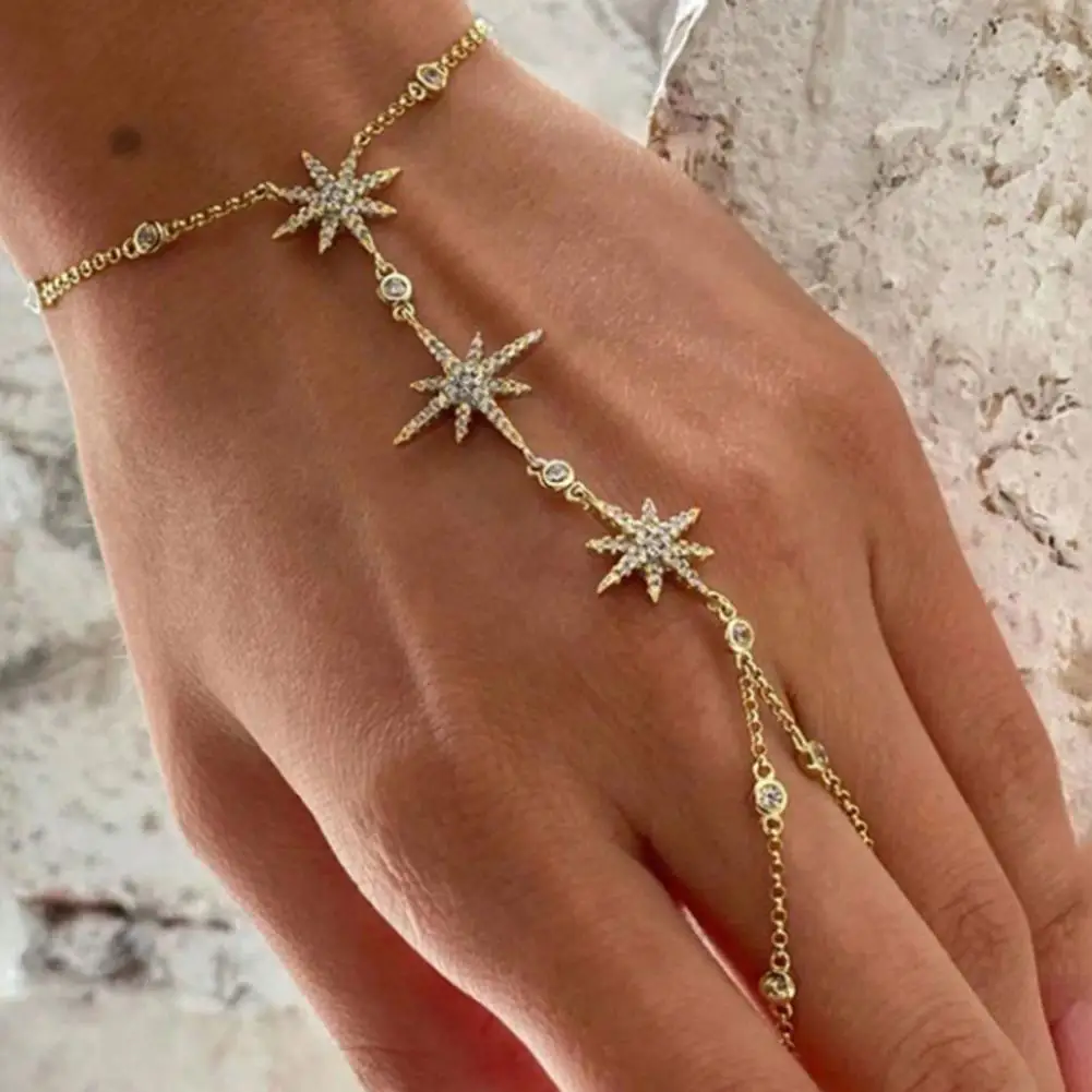 Sparkling Star Bracelet Mitten Bracelet Eight-pointed Star Bracelet Adjustable Zinc Alloy Chain Sparkling Mitten for Women