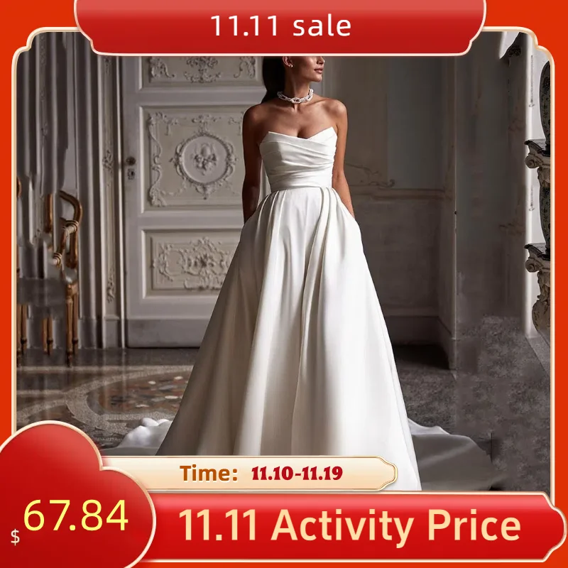 

SoDigne, простое свадебное платье трапециевидной формы для женщин, милое свадебное платье со складками по индивидуальному заказу, длинное платье невесты для приема