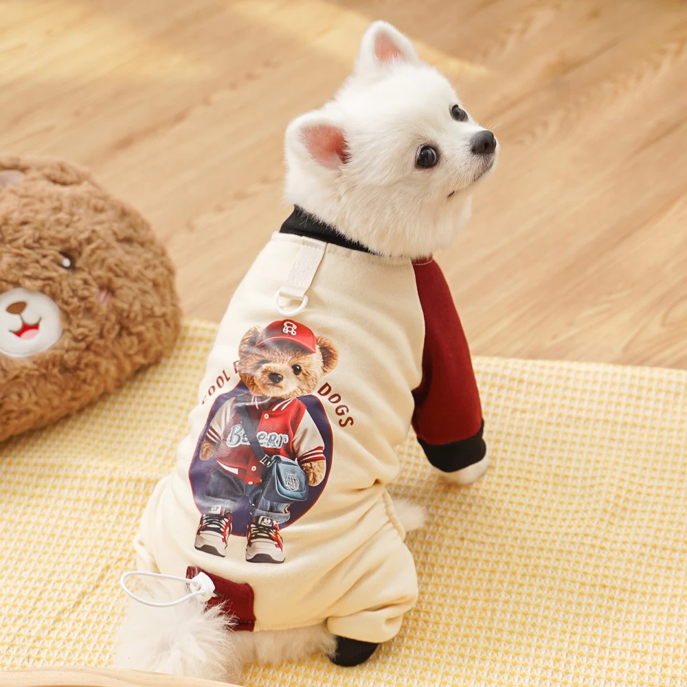 Cotton Jumpsuit for Small Medium Dogs Cute Bear Printed Puppy Sweatshirt Fashion Pet Four Legged Clothes Soft Warm Cats Coats