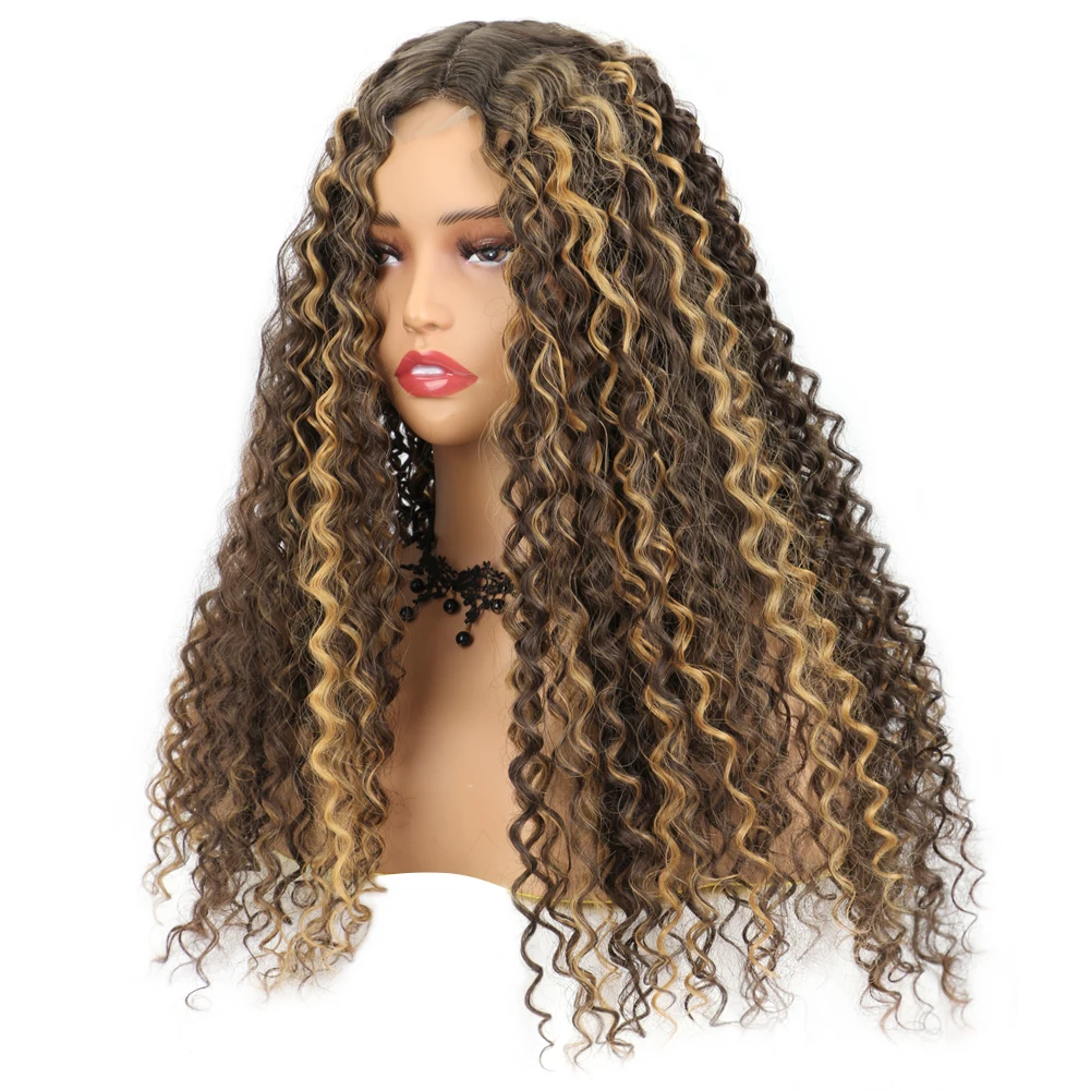 Jerry Curly Highlight Wig Synthetic Hair 16 Inch Honey Blonde U Lace Front Deep Wave Brazilian Brown Blonde Ombre Wig For Women