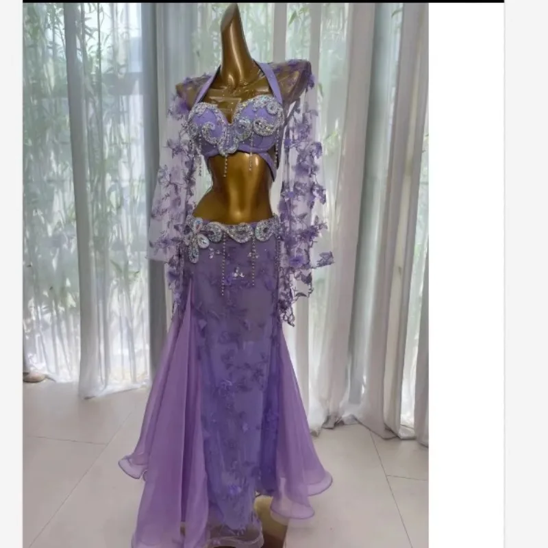 Abito da performance di danza del ventre di dimensioni personalizzate Donna 2025 Nuovo set di pratica di danza orientale Abiti indiani femminili da donna
