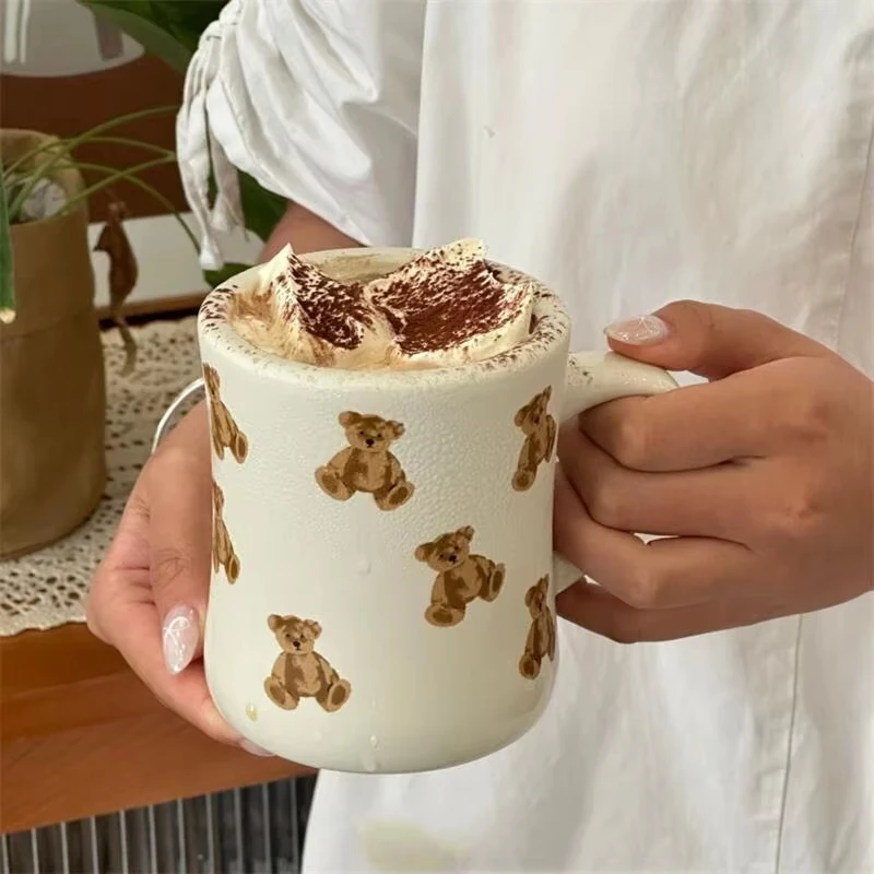 Cream White Mug Cute Bear Cartoon Ceramic Cup with Handle Milk Cup Coffee Cup Modern Simple Universal Water Cups