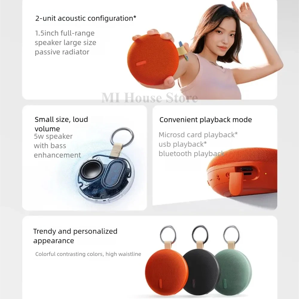 Xiaomi Redmi سمّاعات بلوتوث 2 محمول IP67 مقاوم للماء TWS مكبر صوت خارجي 1.5 بوصة مع مشبك معدني قابل للإزالة فتحة microSD