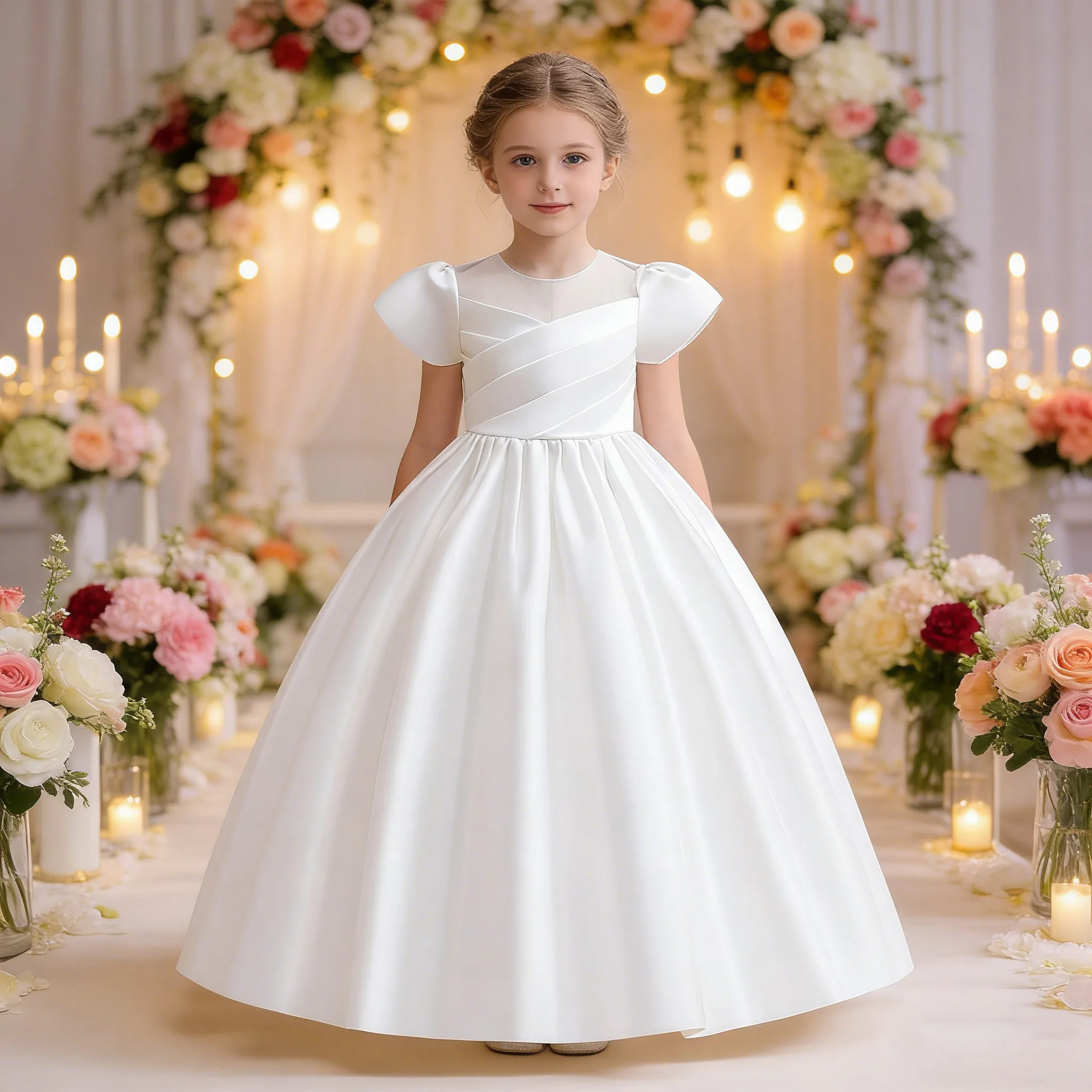 

4-12Year Teenager Girl Wedding Gown Elegant Girl Evening Dress Princess Bridemaid Ball Gown Graduation Party Prom Evening Dress