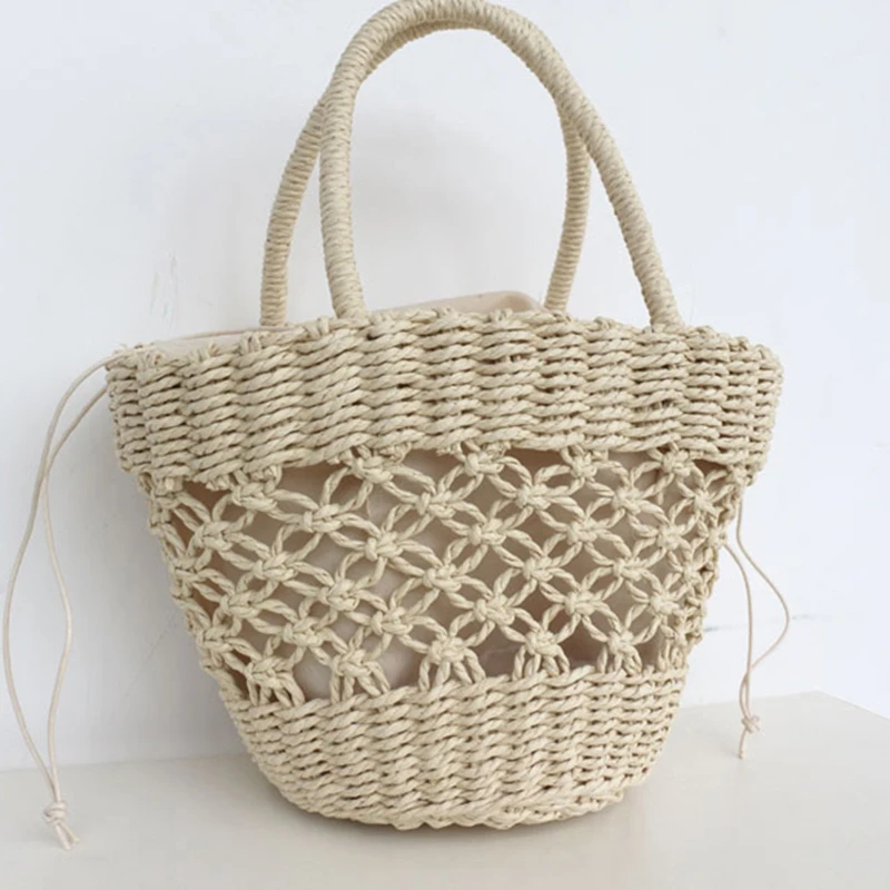 Beach Bag For Women Summer 2023 New Hot Basket Woven Straw Braided With Top Handle Handbags Shopping Party Fashion Bucket Clutch