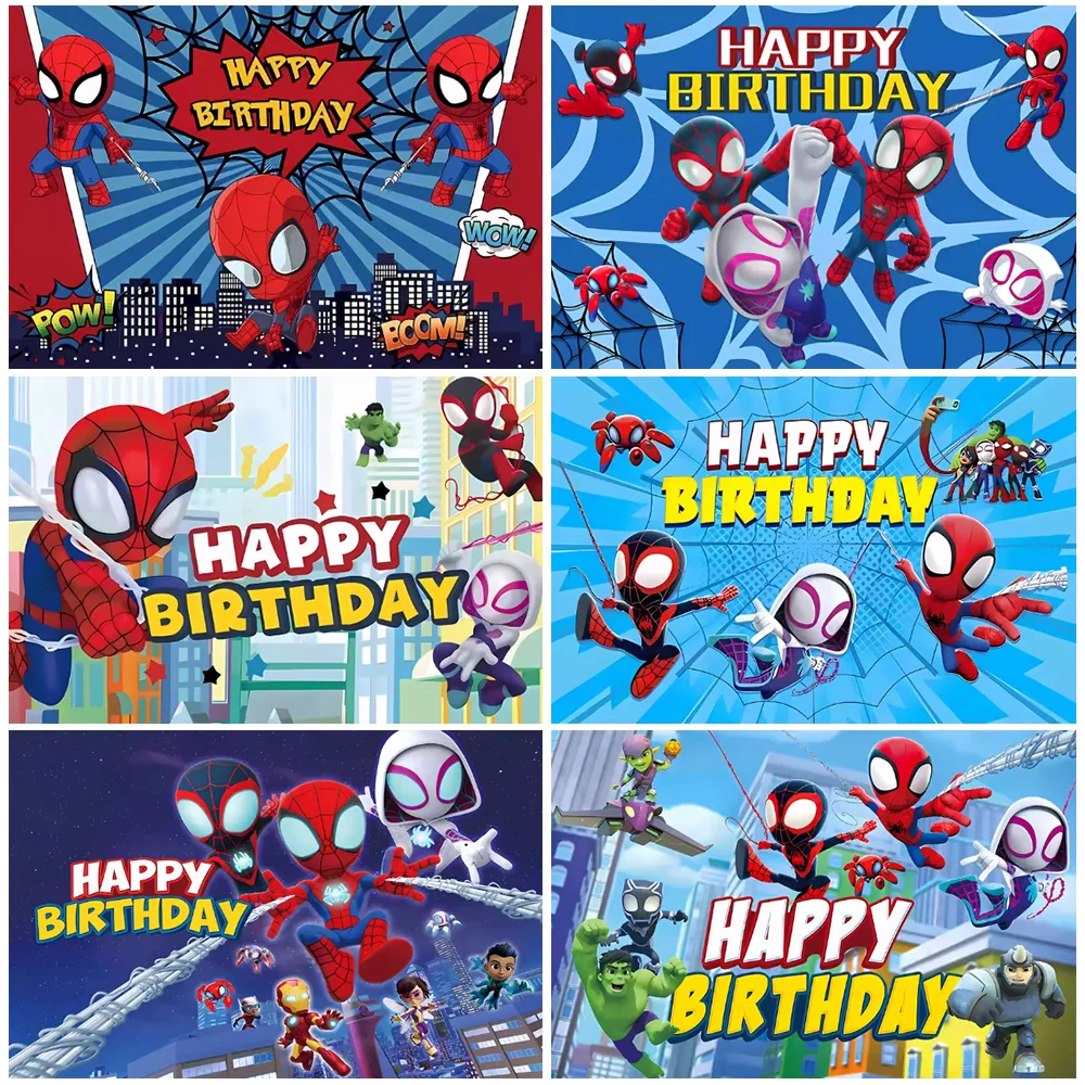 

Spider-Man And His Amazing Friends Backdrop Super Hero Theme Child Birthday Party Decorations Baby Shower Supplies Photo Banner