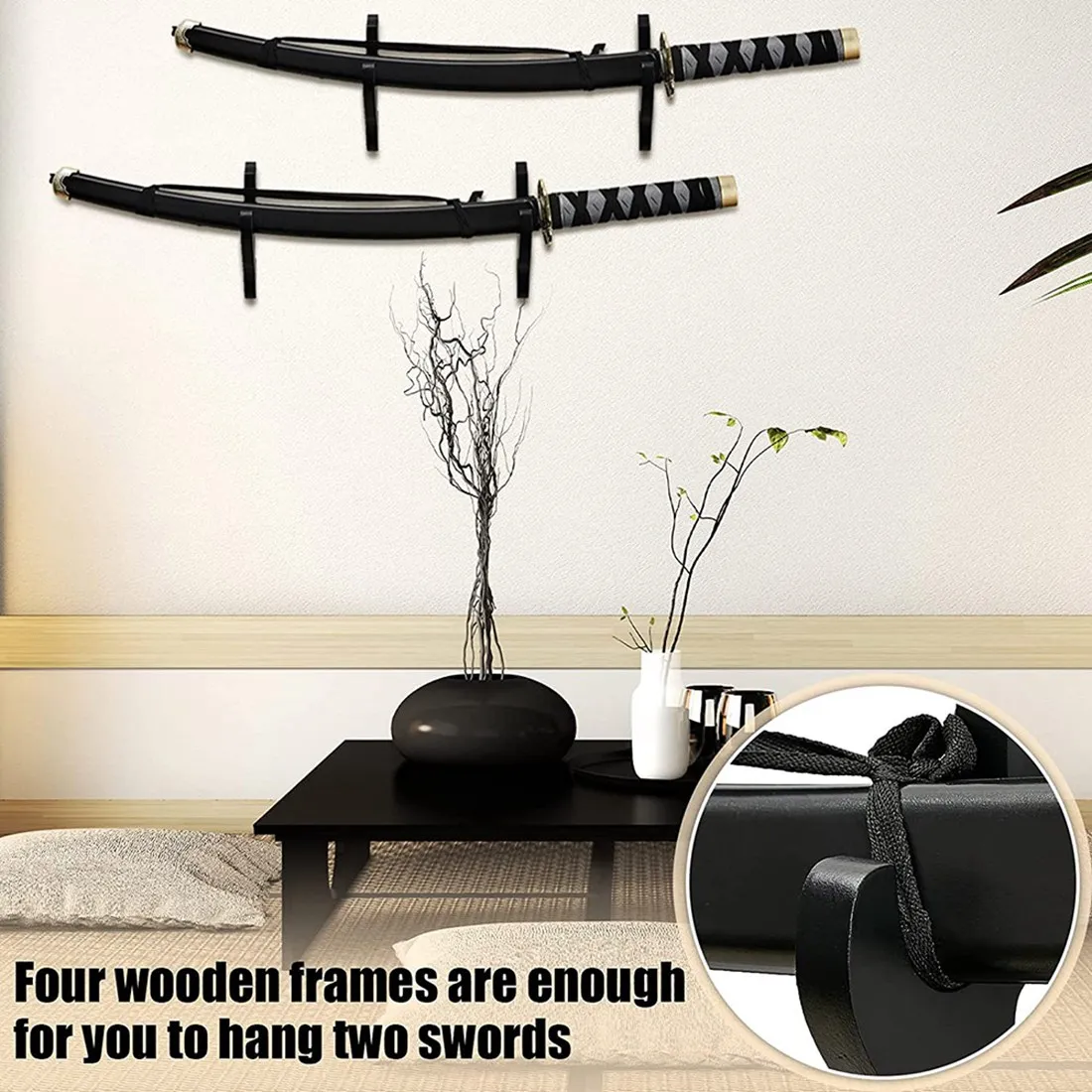 L79A 4 Sets Sword Wall Mount Adjustable Sword Holder Wood Martial Arts Stand Samurai Wall Mount Display Supplies